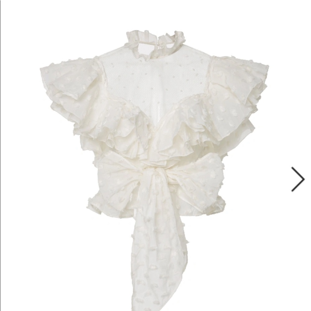 White Mesh Ruffle Top - Picture 2 of 4